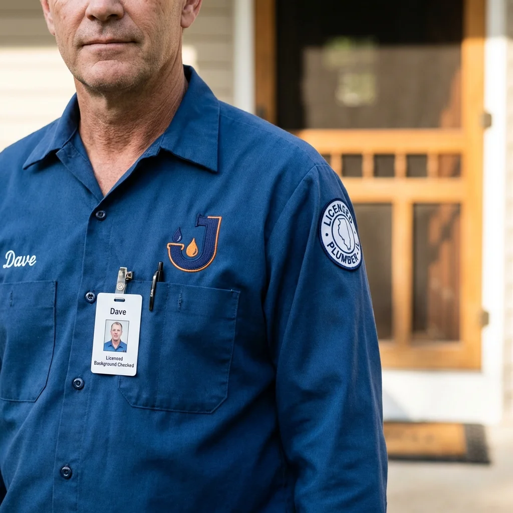 Licensed plumber showing ID badge in Haubstadt, IN