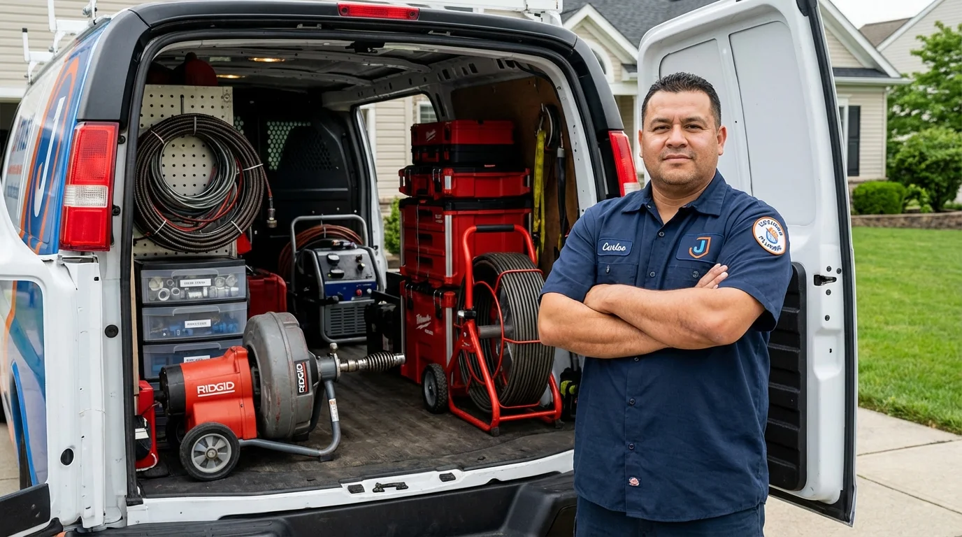 Professional drain cleaning equipment and Johns Plumbing LLC plumber in Haubstadt