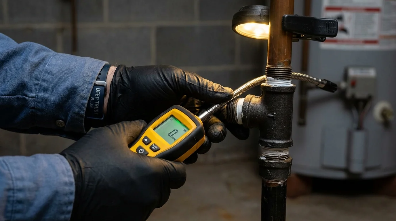 Gas leak detection with electronic sniffer by Johns Plumbing LLC in Haubstadt