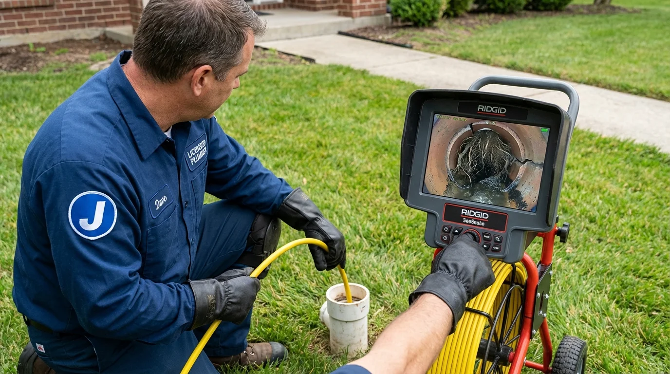 Sewer camera inspection being performed by Johns Plumbing LLC in Haubstadt